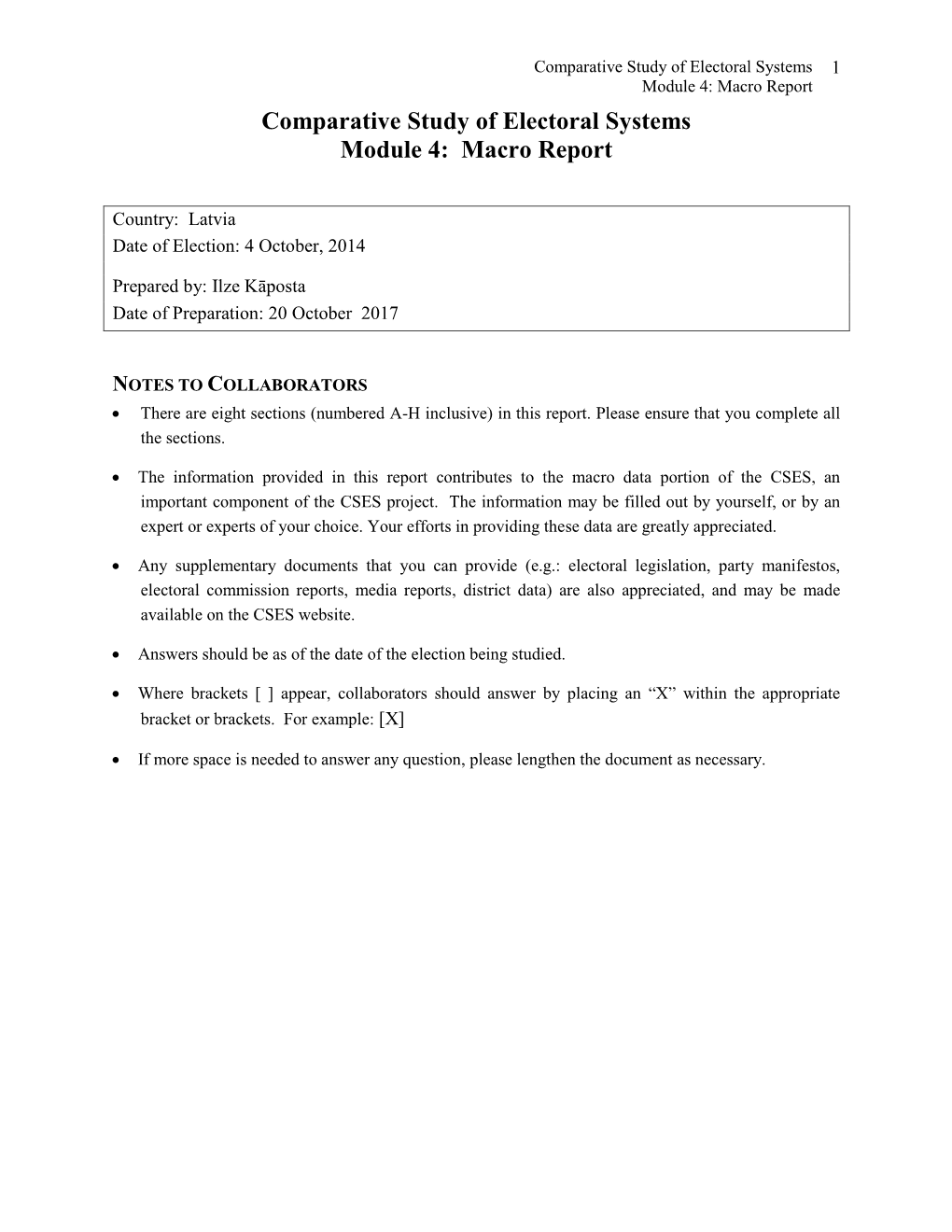 Macro Report Comparative Study of Electoral Systems Module 4: Macro Report