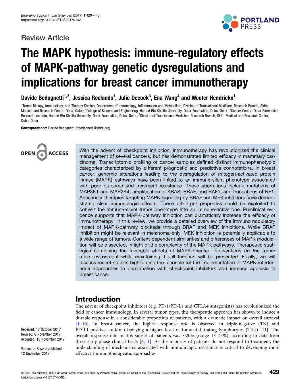 Immune-Regulatory Effects of MAPK-Pathway Genetic Dysregulations and Implications for Breast Cancer Immunotherapy