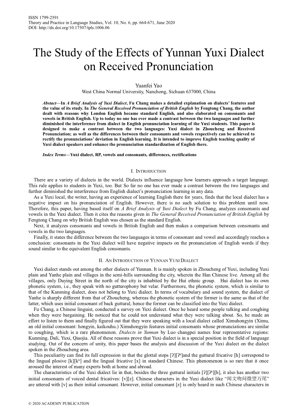 The Study of the Effects of Yunnan Yuxi Dialect on Received Pronunciation