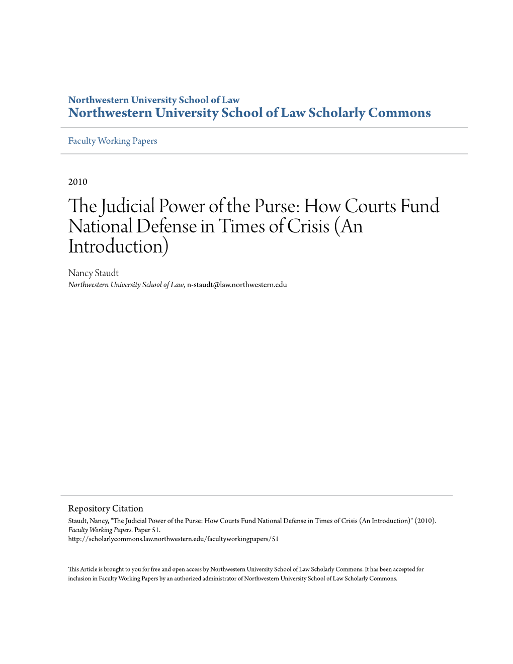 The Judicial Power of the Purse: How Courts Fund National Defense in Times of Crisis