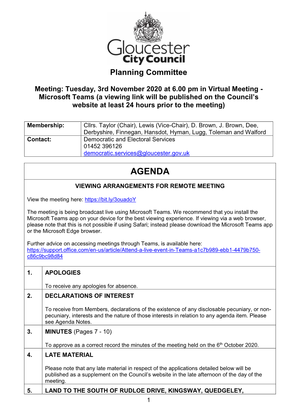 (Public Pack)Agenda Document for Planning Committee, 03/11/2020