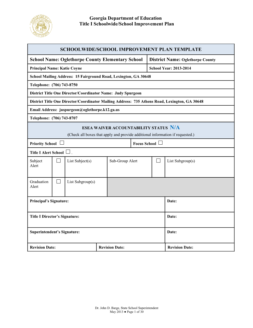 Title I Schoolwide/School Improvement Plan s2