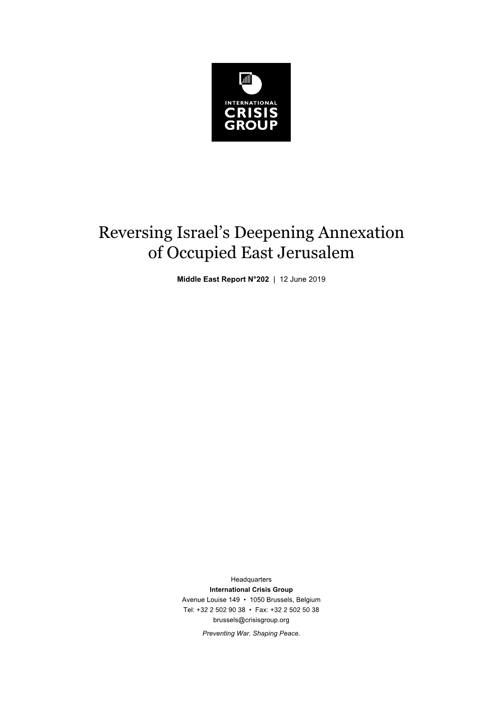 Reversing Israel's Deepening Annexation of Occupied East