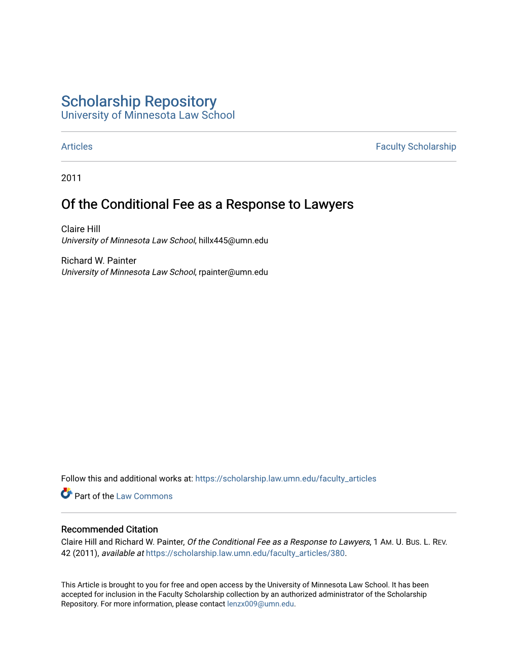 Of the Conditional Fee As a Response to Lawyers