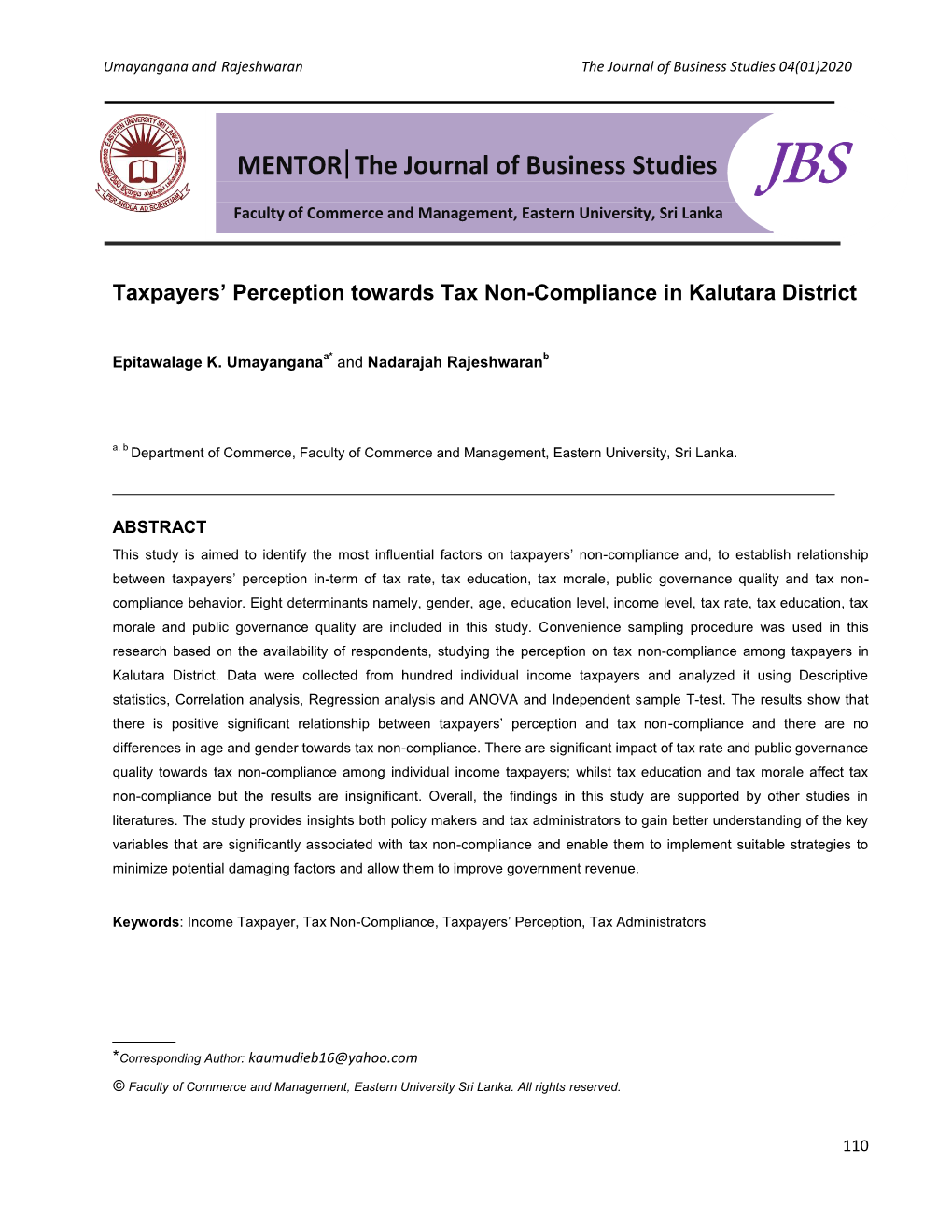 MENTOR the Journal of Business Studies JBS