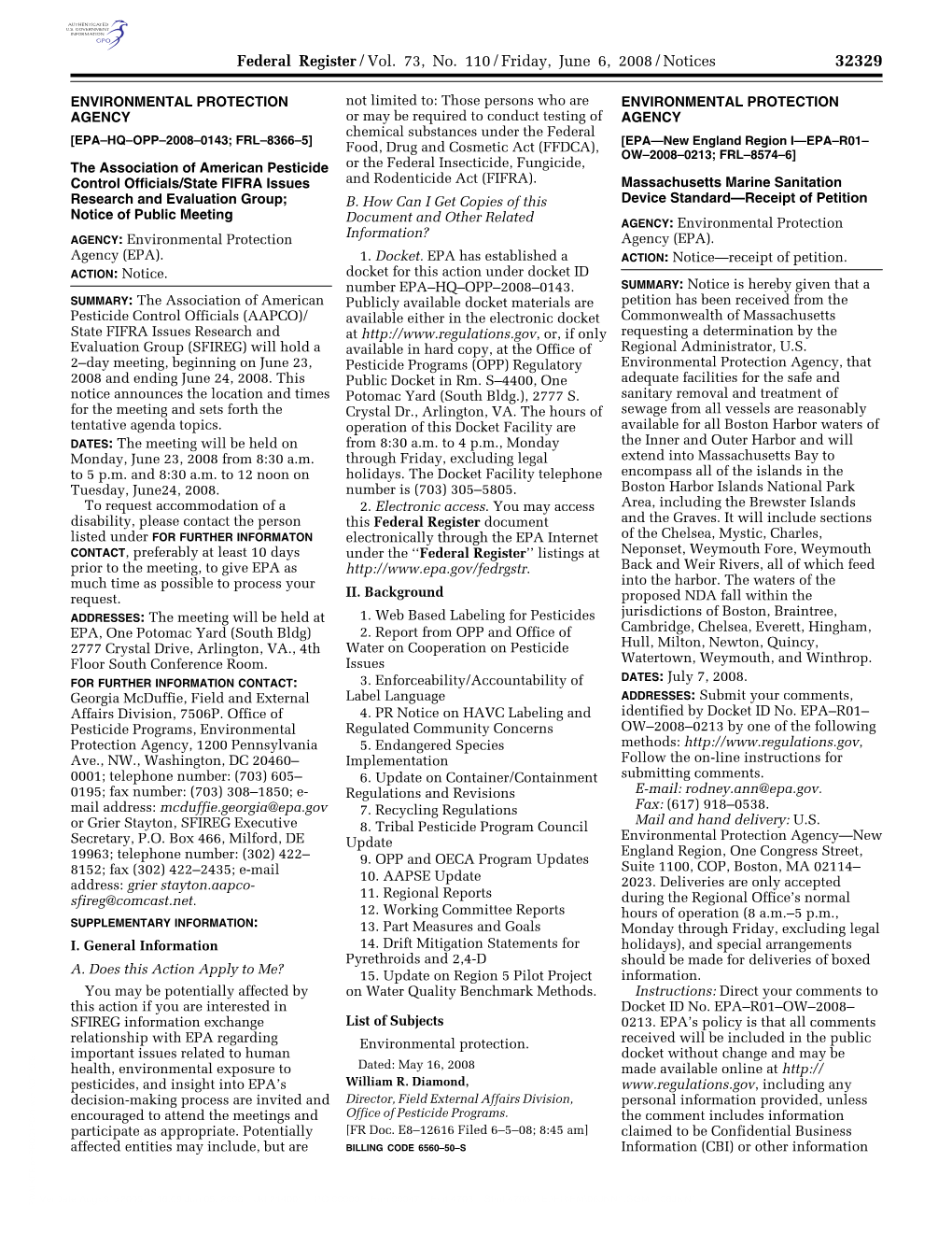 Federal Register/Vol. 73, No. 110/Friday, June 6, 2008