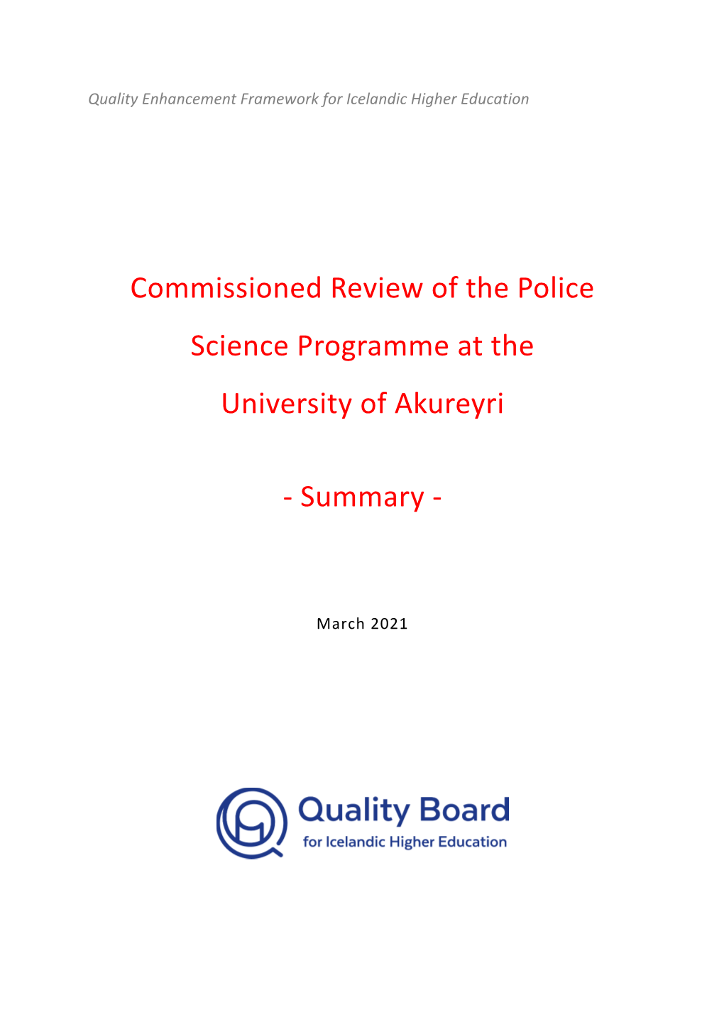 Commissioned Review of the Police Science Programme at the University of Akureyri