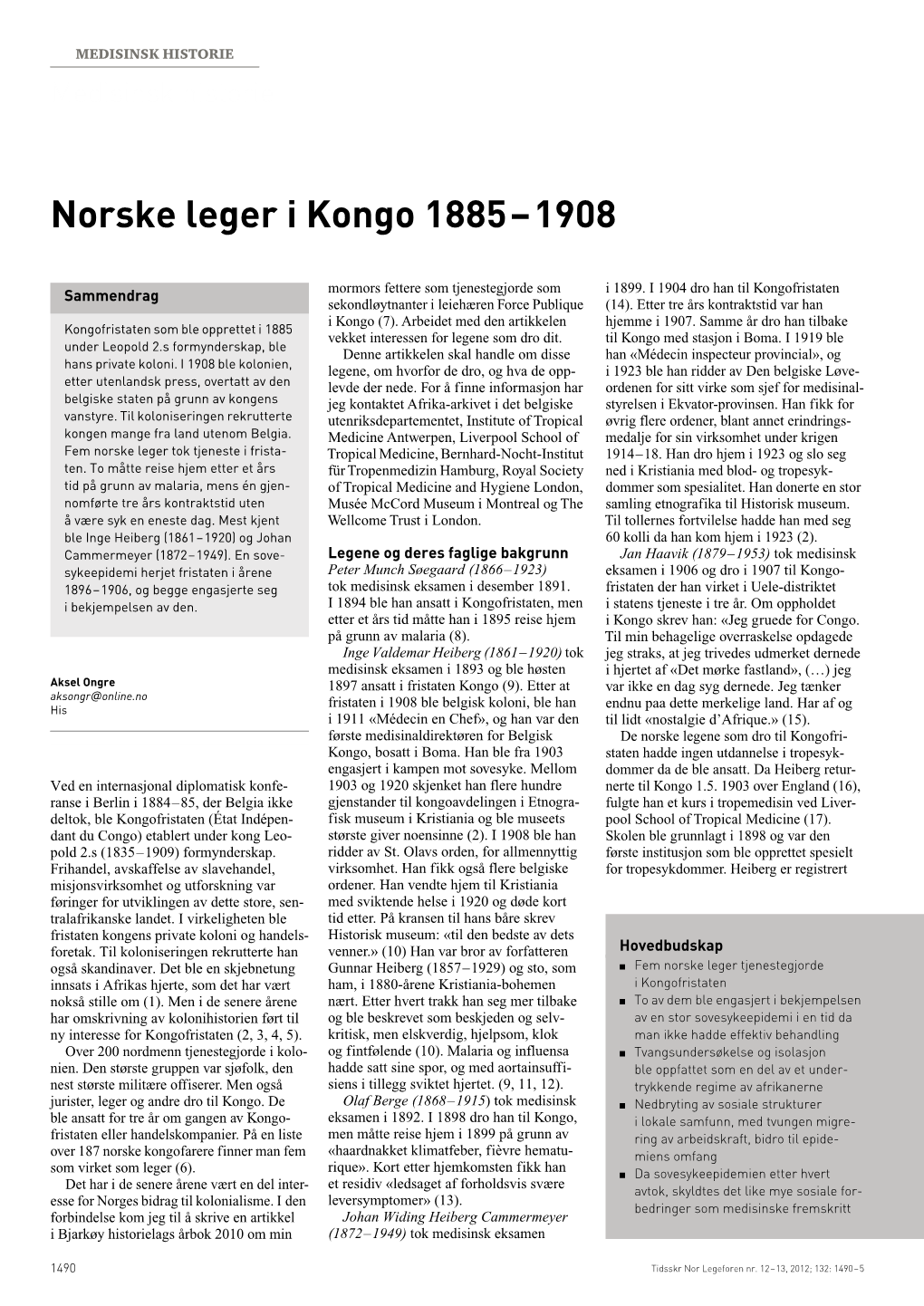 Norske Leger I Kongo 1885 – 1908 1490 – 5