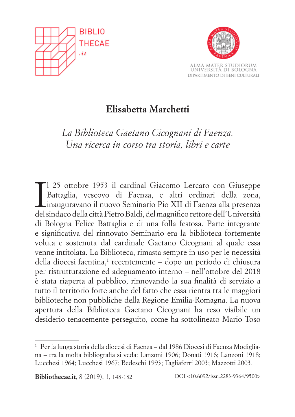Elisabetta Marchetti La Biblioteca Gaetano Cicognani Di Faenza. Una