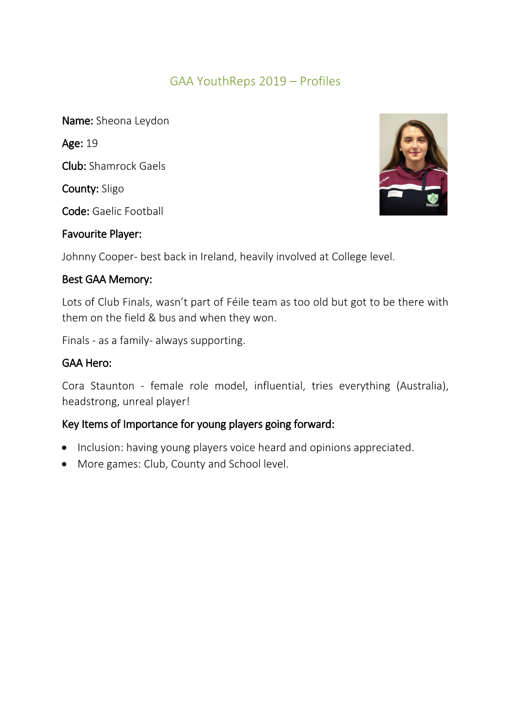 GAA Youthreps 2019 – Profiles