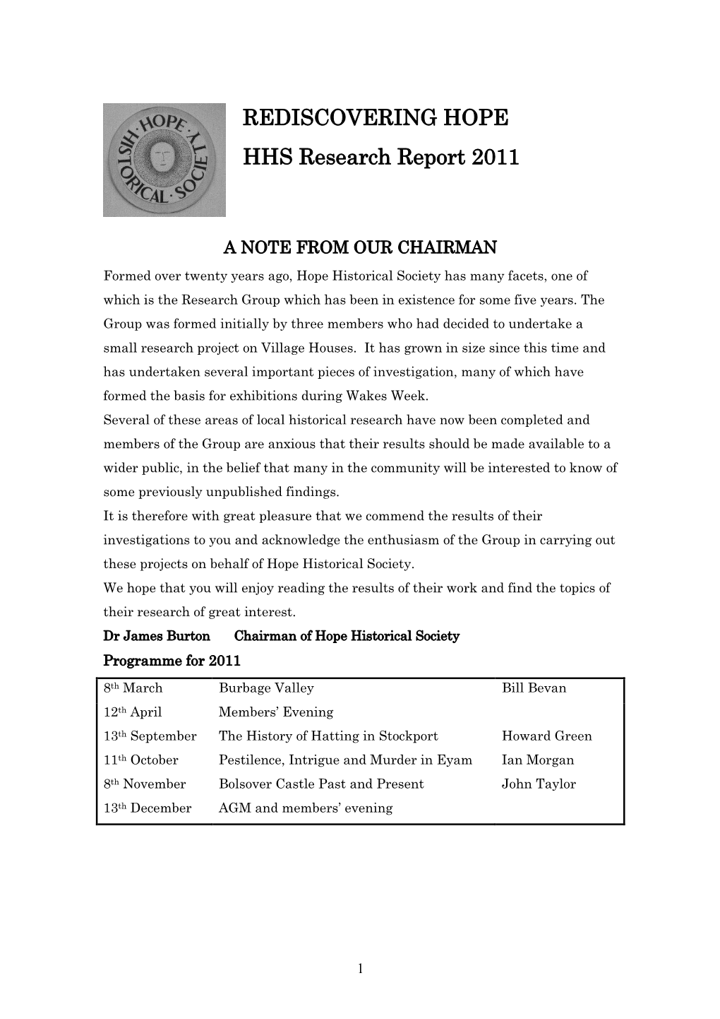 REDISCOVERING HOPE HHS Research Report 2011