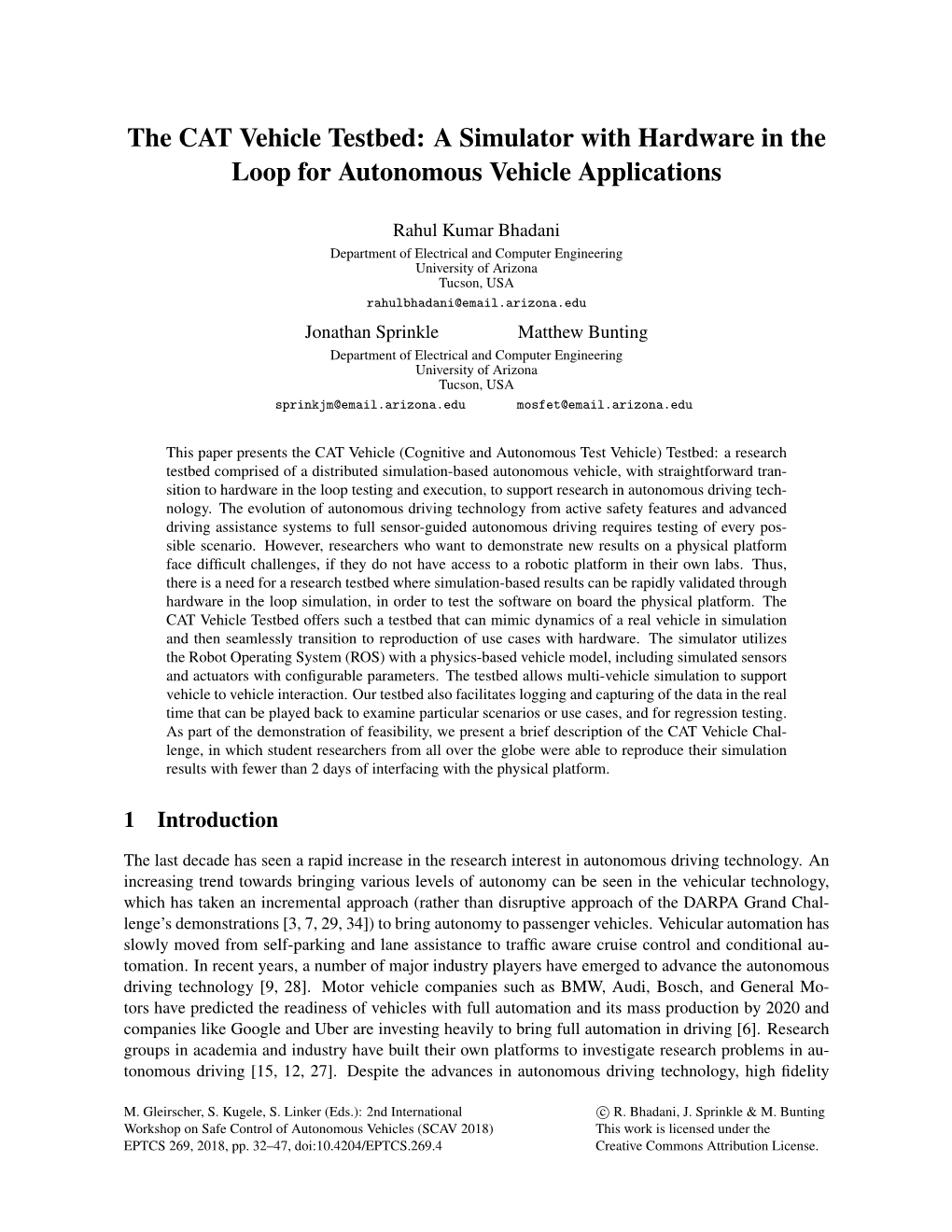 A Simulator with Hardware in the Loop for Autonomous Vehicle Applications