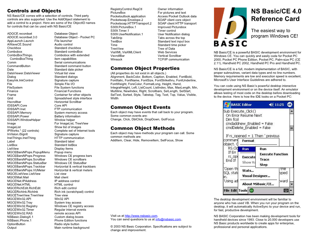 NS Basic/CE 4.0 Reference Card