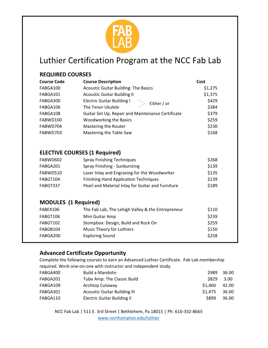 Luthier Certification Program at the NCC Fab Lab