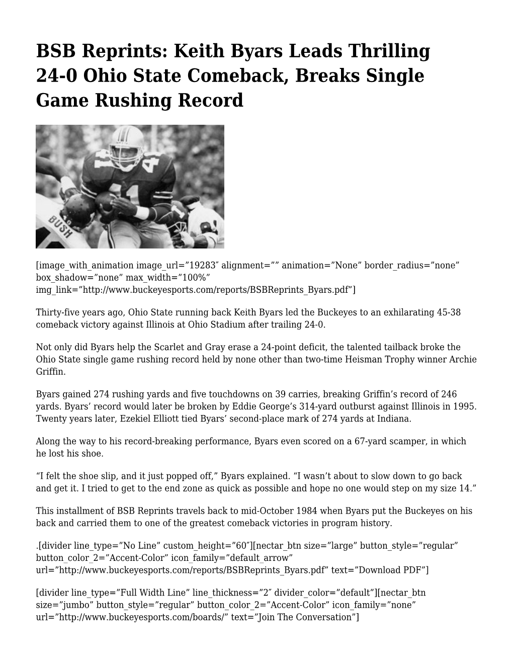 BSB Reprints: Keith Byars Leads Thrilling 24-0 Ohio State Comeback, Breaks Single Game Rushing Record