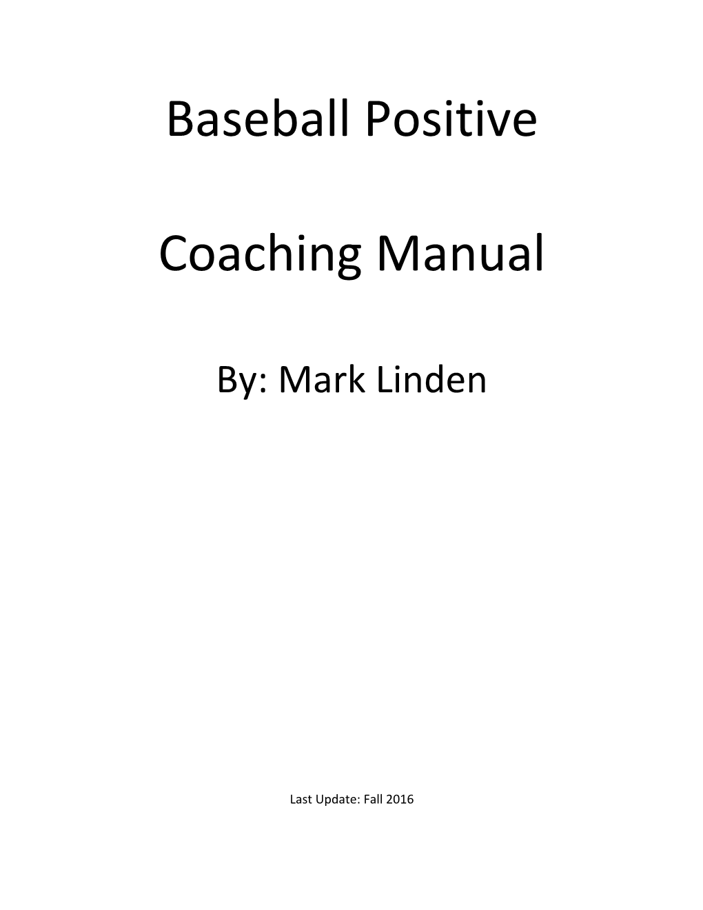 Baseball Positive Coaching Manual