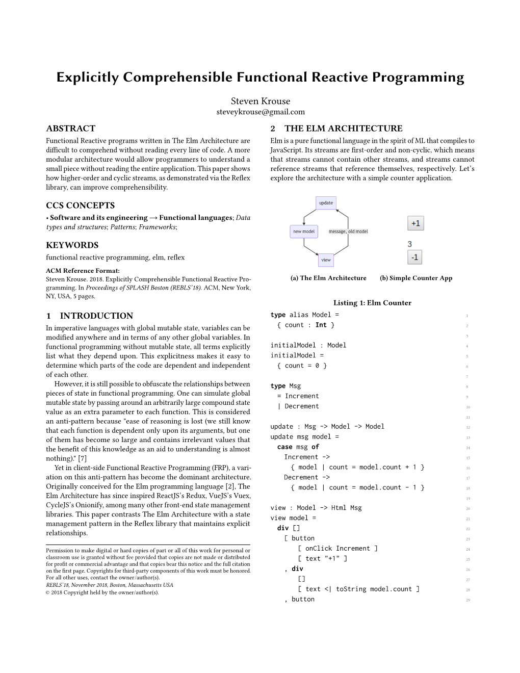 Explicitly Comprehensible Functional Reactive Programming