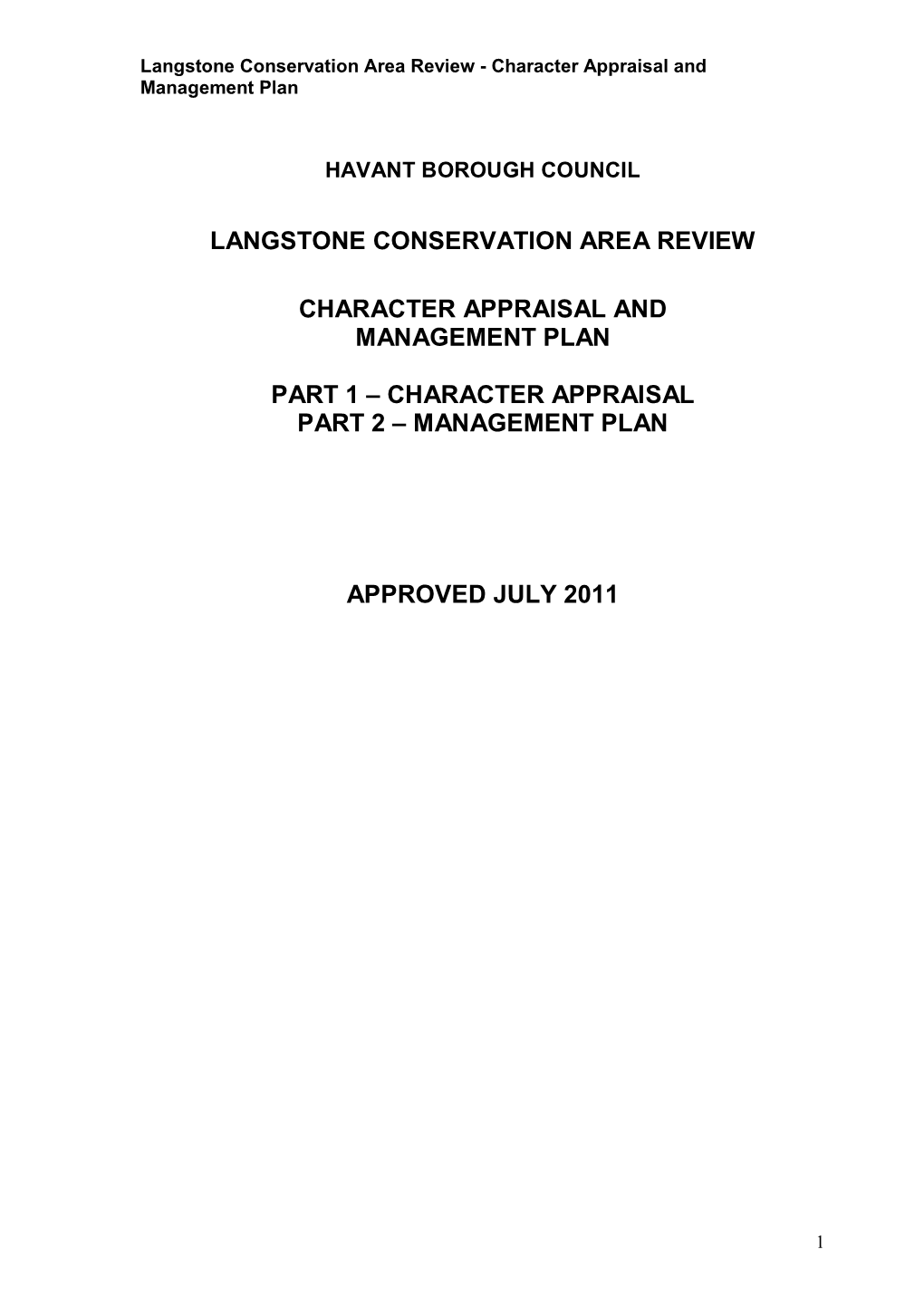 Langstone Character Appraisal and Management Plan