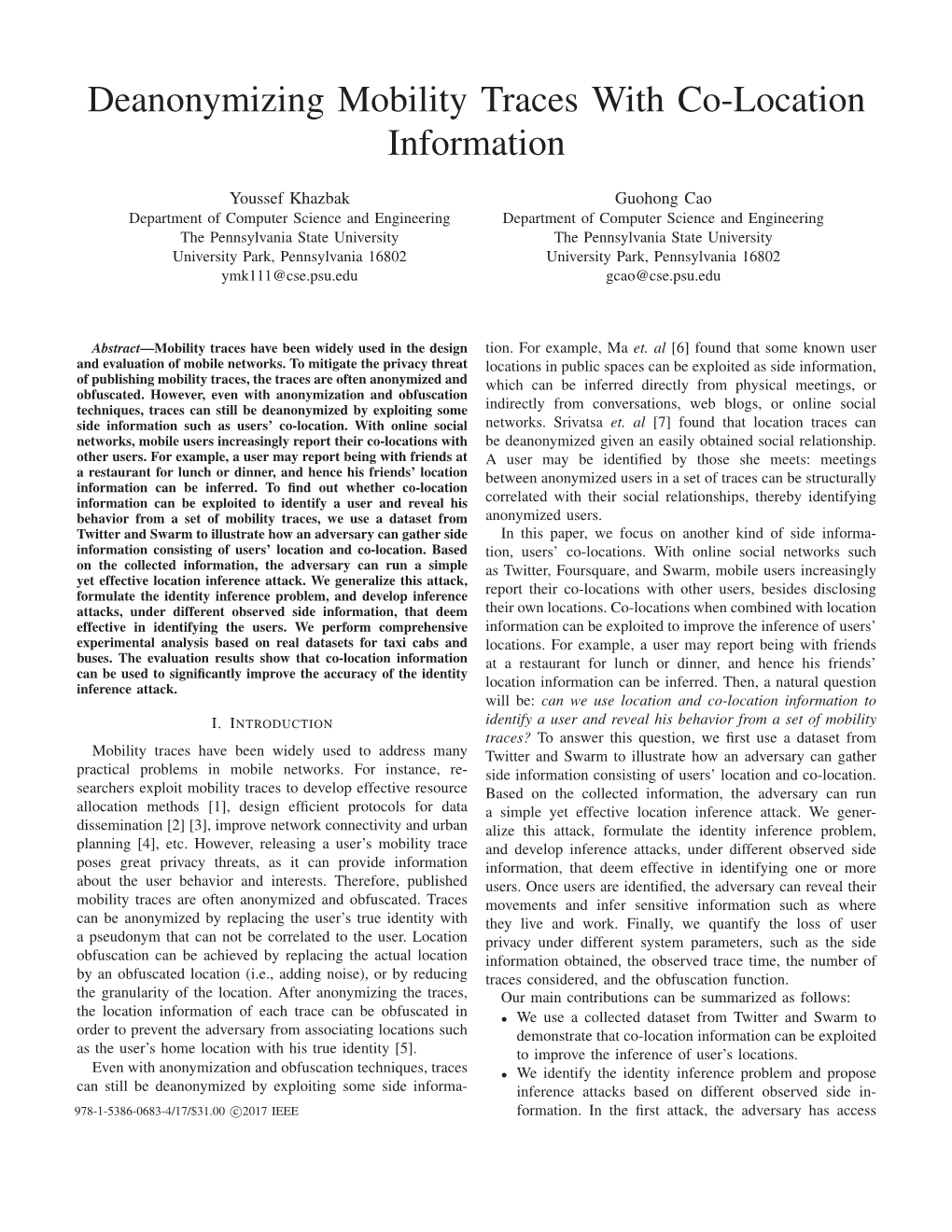 Deanonymizing Mobility Traces with Co-Location Information