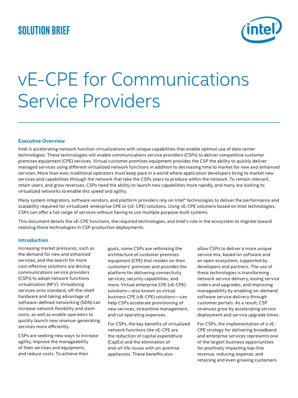 Solution Brief: Ve-CPE for Communications Service Providers