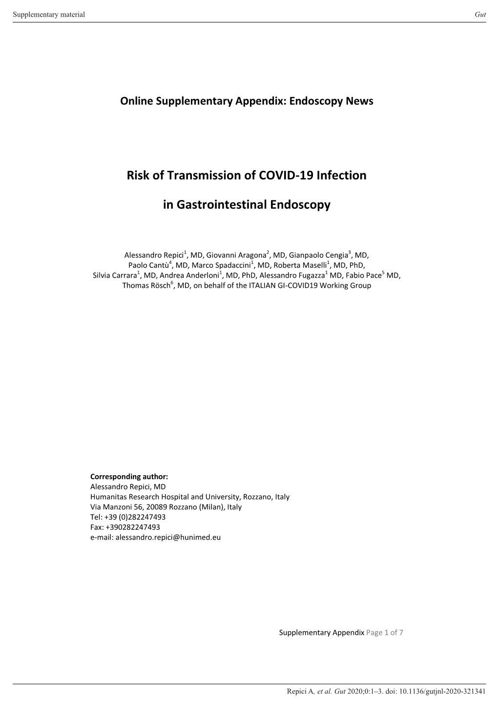 Risk of Transmission of COVID-19 Infection in Gastrointestinal