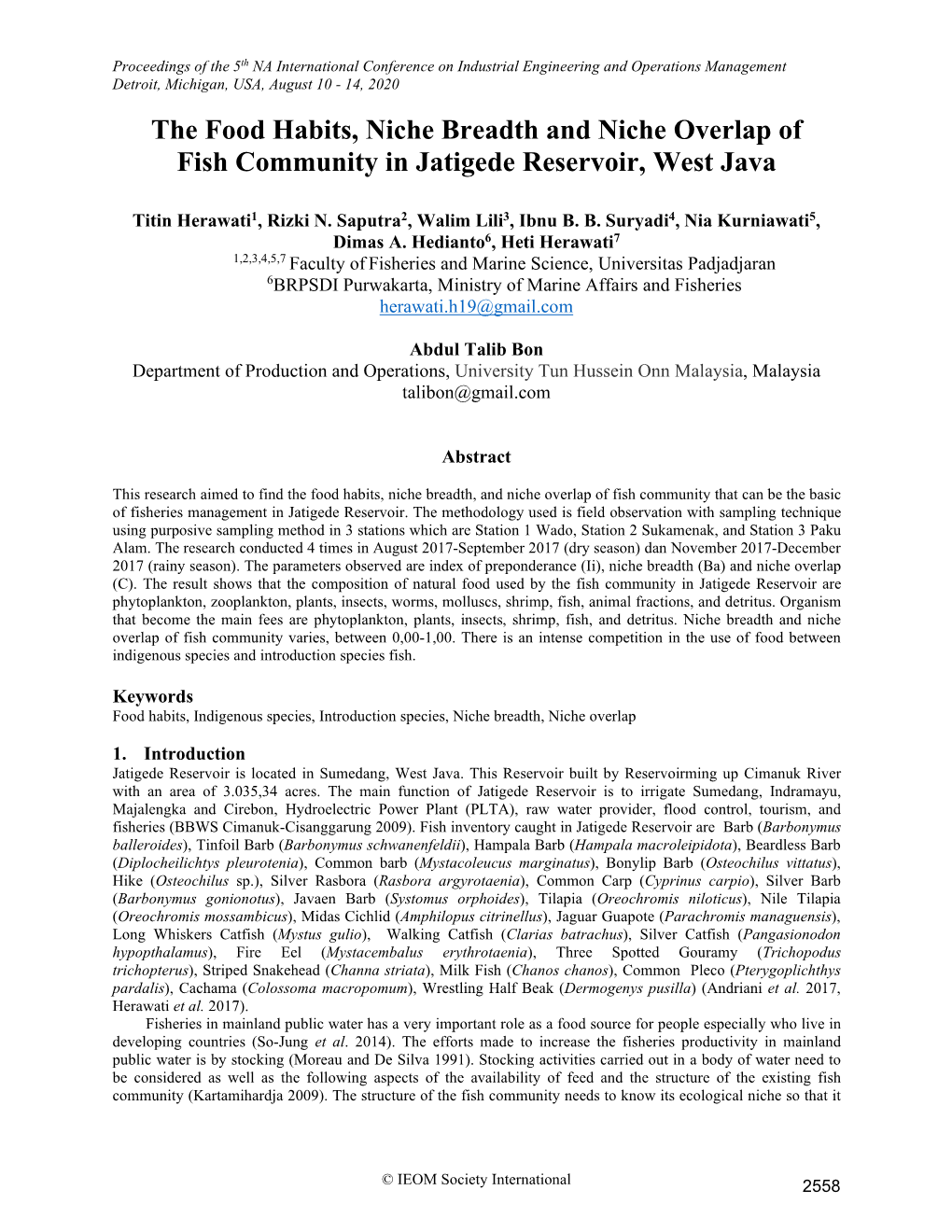 ID 514 the Food Habits, Niche Breadth and Niche Overlap of Fish