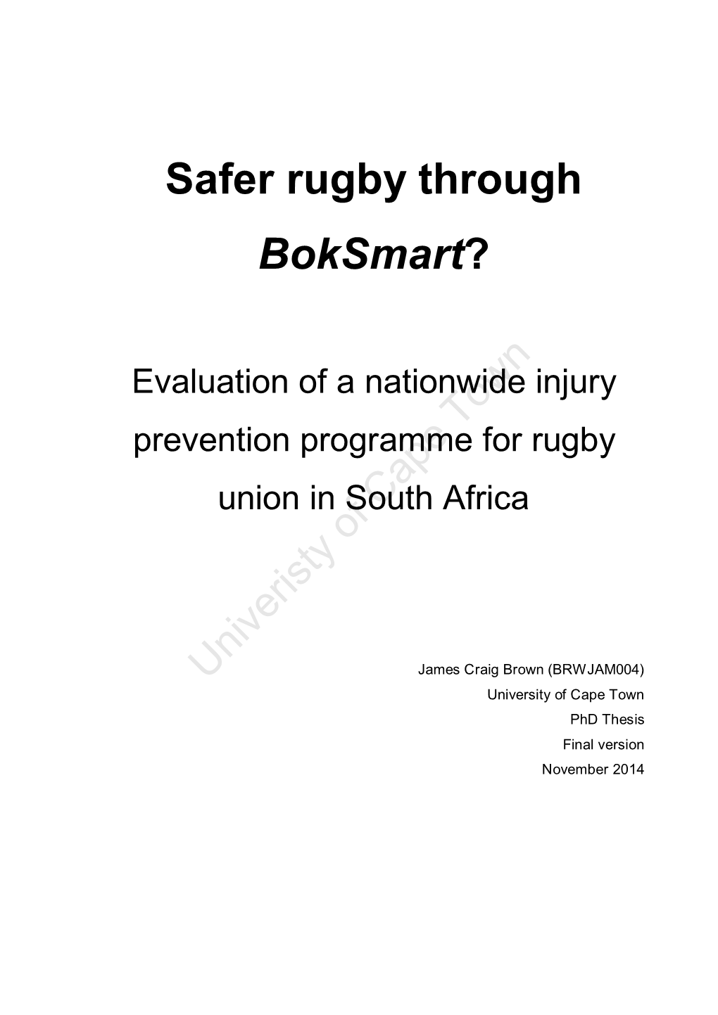 Safer Rugby Through Boksmart?