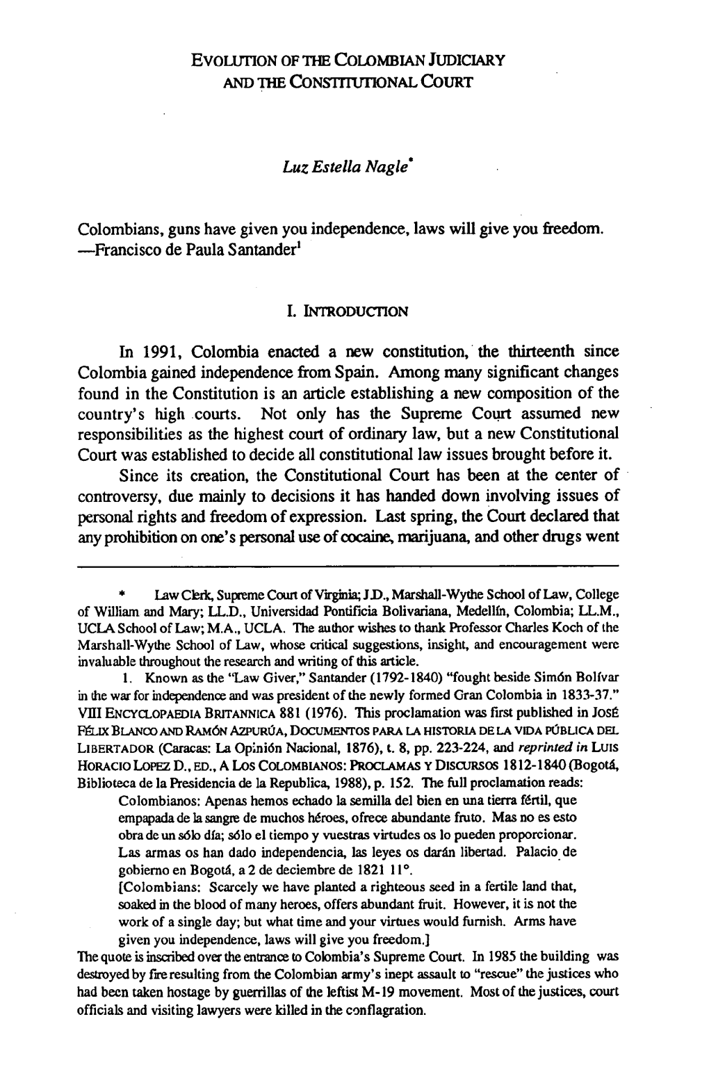 Evolution of the Colombian Judiciary and the Constitutional Court