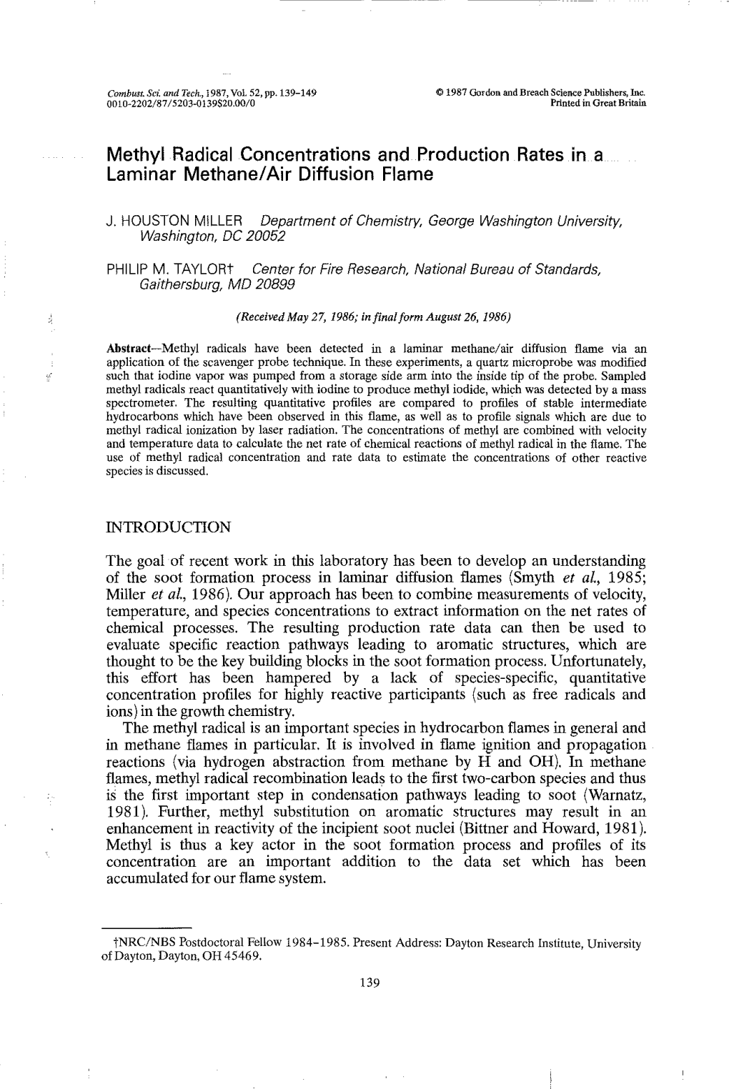 Methyl Radical Concentrations and Production Rates in a Laminar Methane/Air Diffusion Flame