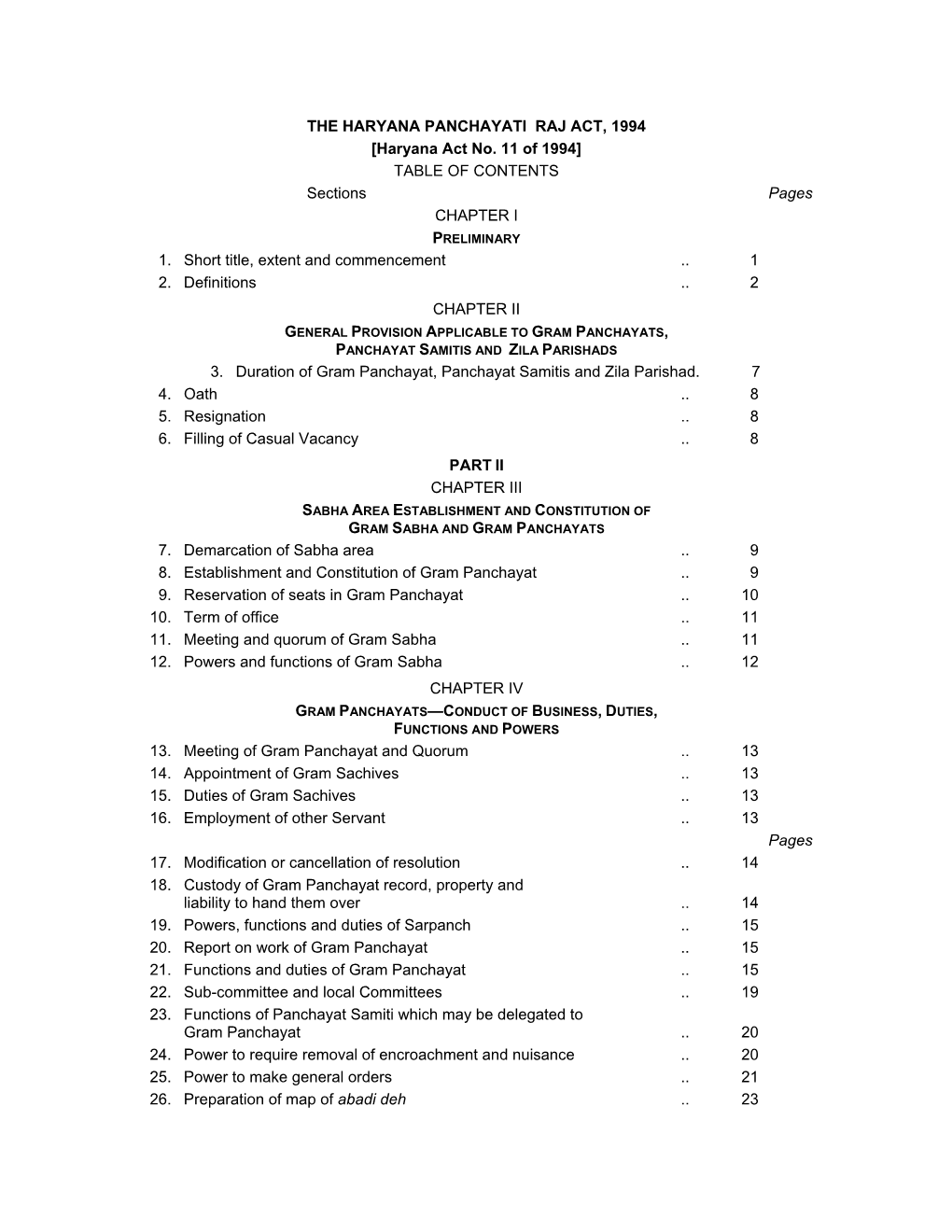 THE HARYANA PANCHAYATI RAJ ACT, 1994 [Haryana Act No