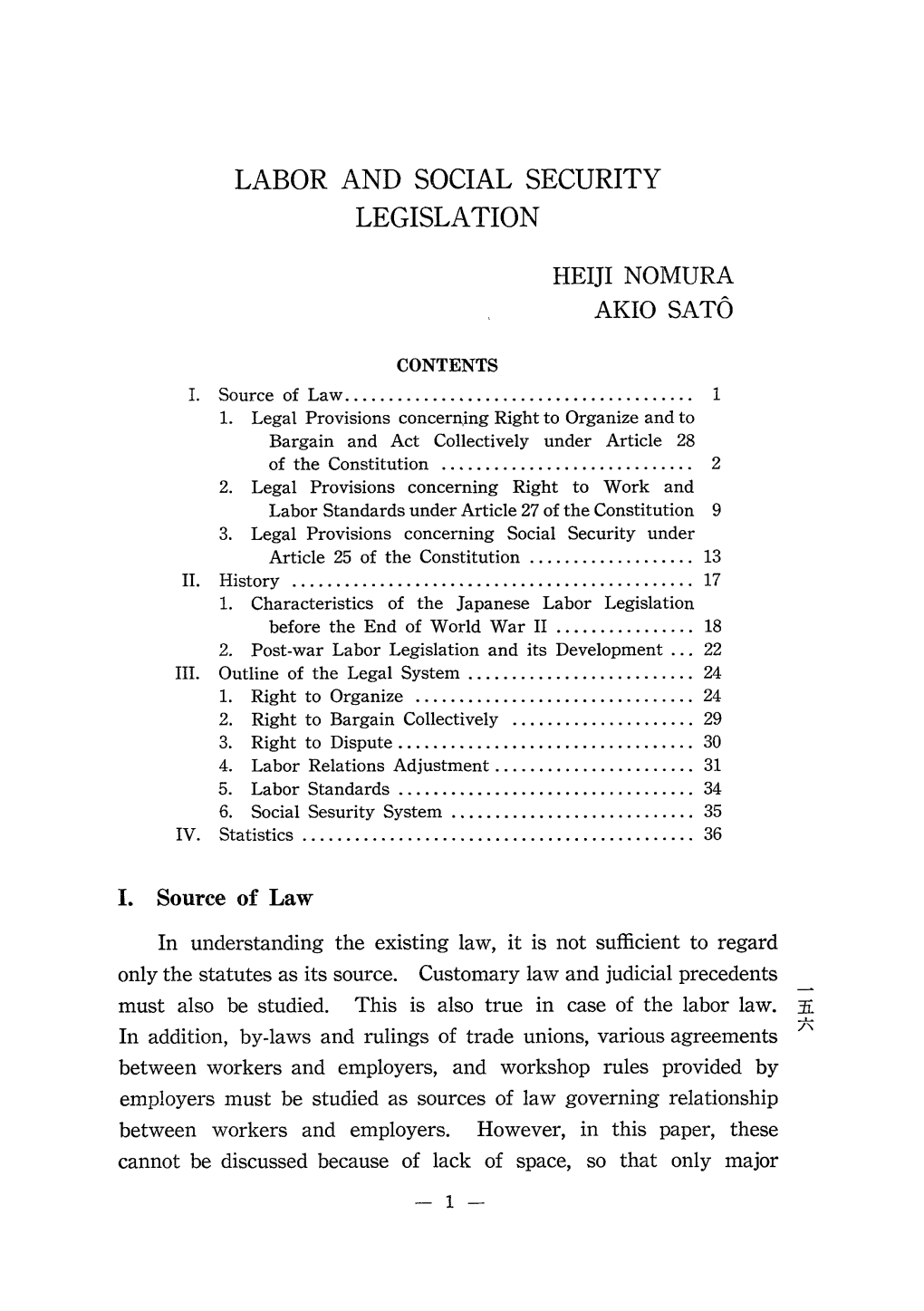 Labor and Social Security Legislation Heiji Nomura Akio Sato