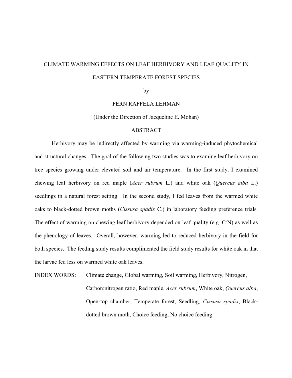 Climate Warming Effects on Leaf Herbivory and Leaf Quality In