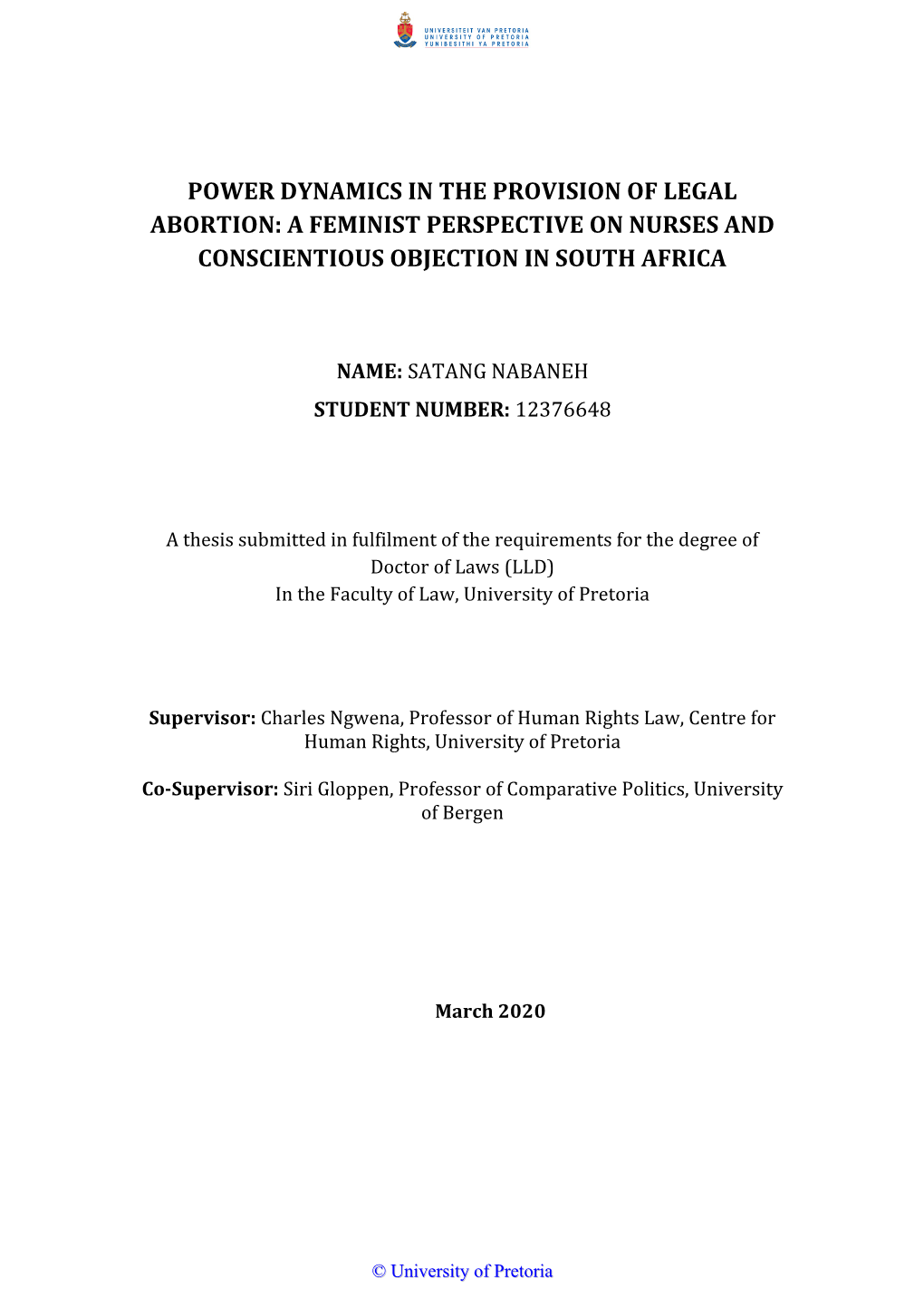 A Feminist Perspective on Nurses and Conscientious Objection in South Africa