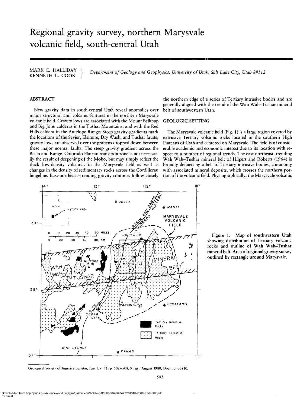 Regional Gravity Survey, Northern Marysvale Volcanic Field, South-Central Utah