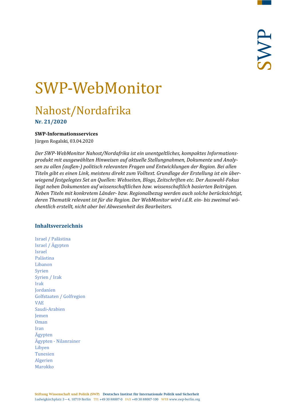 SWP-Webmonitor Nahost/Nordafrika Nr