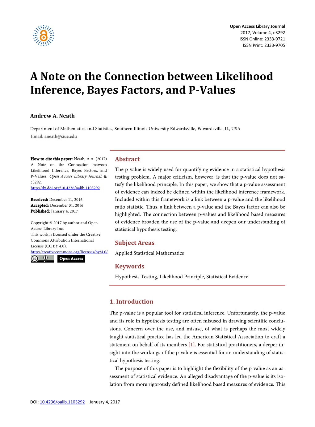 A Note on the Connection Between Likelihood Inference, Bayes Factors, and P-Values
