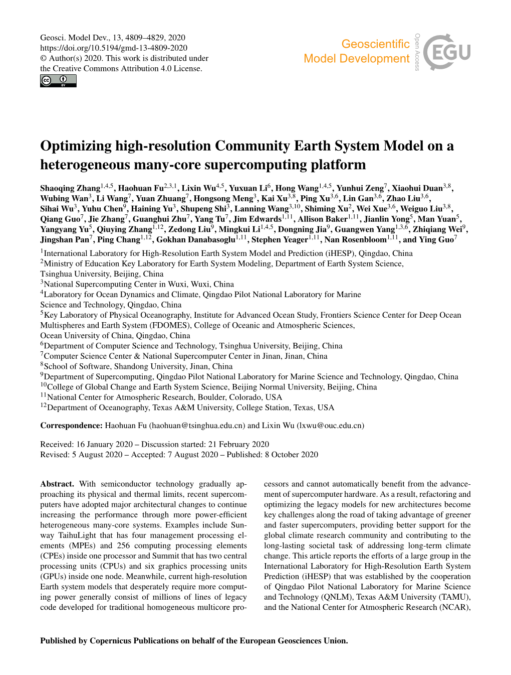 Optimizing High-Resolution Community Earth System Model on a Heterogeneous Many-Core Supercomputing Platform