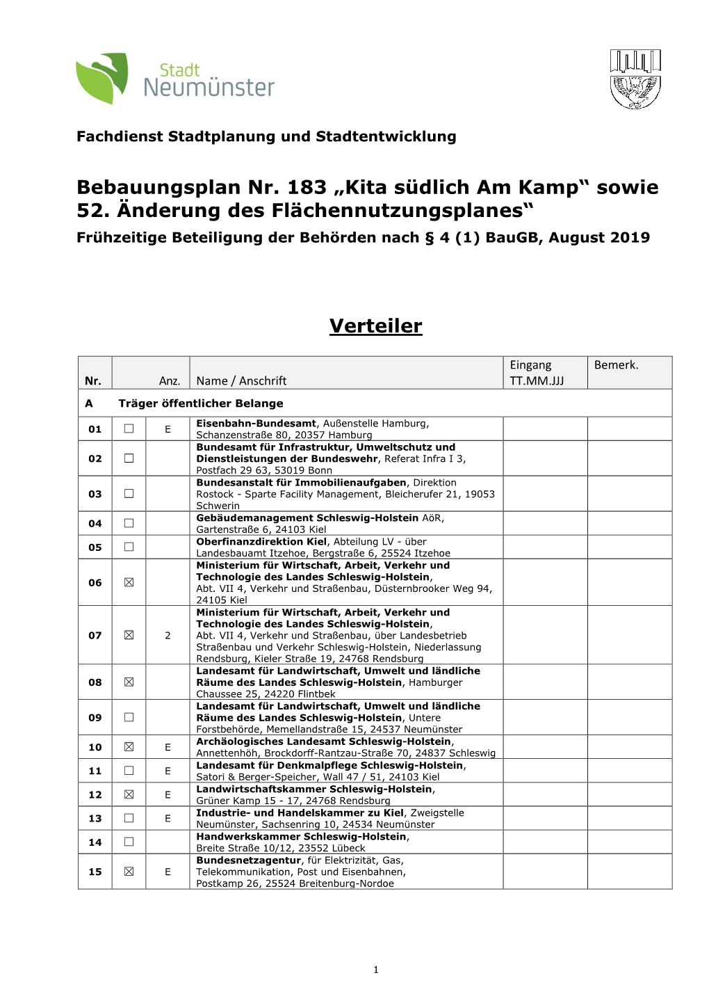 Bebauungsplan Nr. 183 „Kita Südlich Am Kamp“ Sowie 52