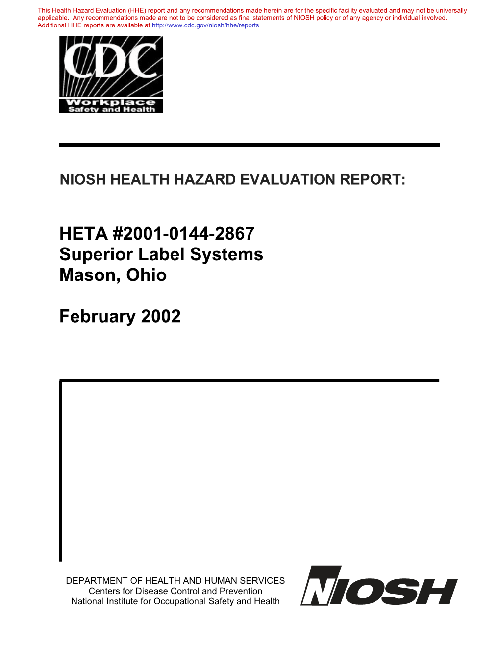 HHE Report No. HETA-2001-0144-2867, Superior