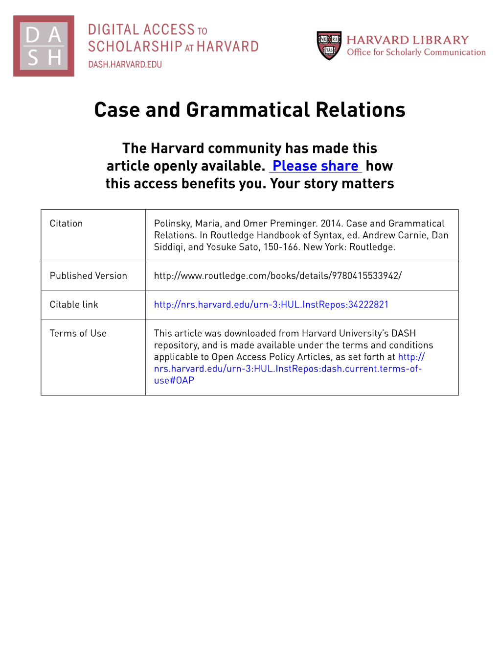 Case and Grammatical Relations