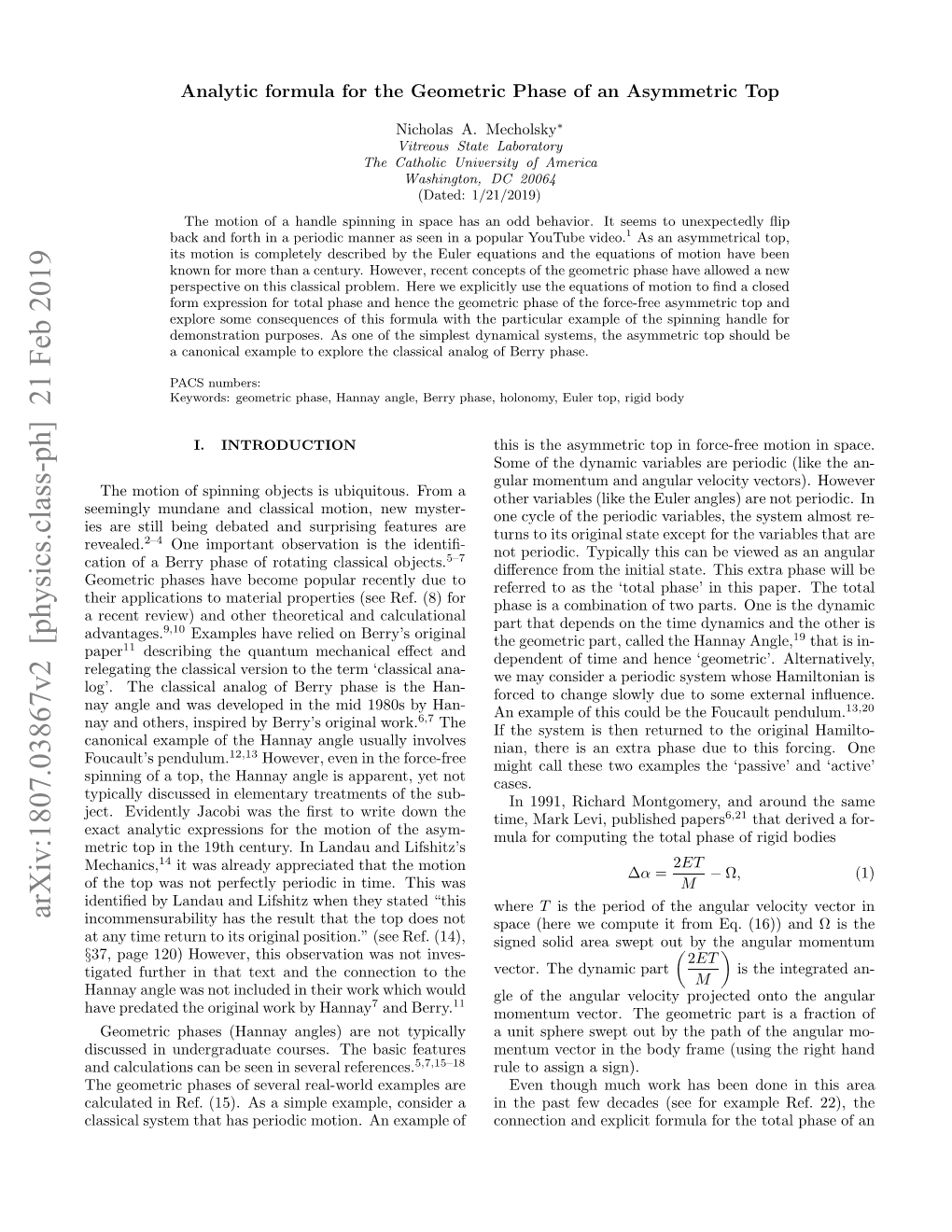 Arxiv:1807.03867V2 [Physics.Class-Ph] 21 Feb 2019 Eetrve)Adohrtertcladcalculational Paper and Theoretical Other for Advantages
