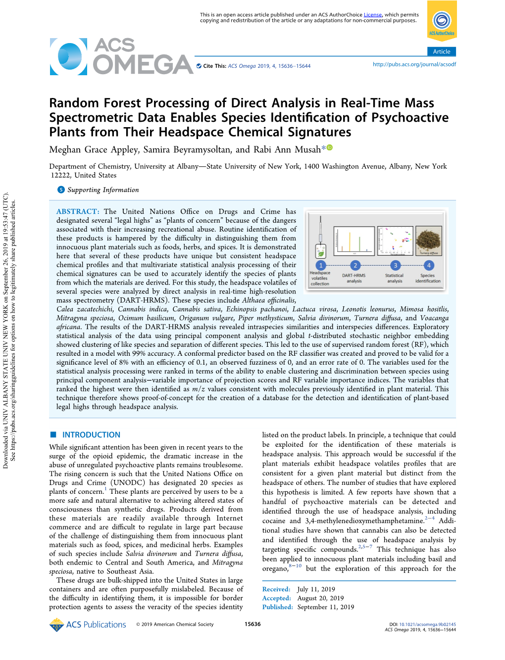 Random Forest Processing of Direct Analysis In