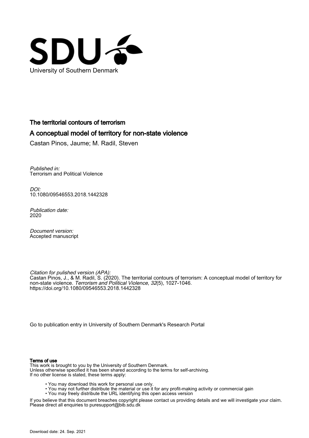 A Conceptual Model of Territory for Non-State Violence Castan Pinos, Jaume; M