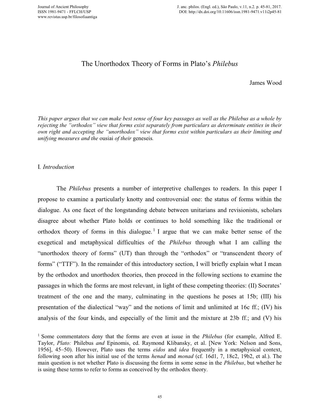 The Unorthodox Theory of Forms in Plato's Philebus