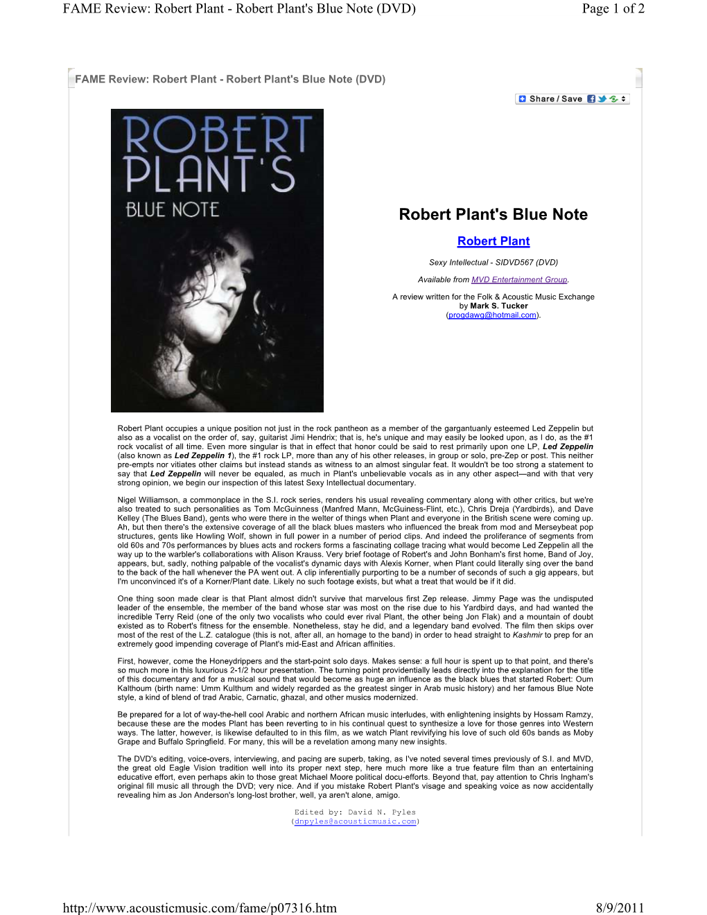 Robert Plant's Blue Note (DVD) Page 1 of 2