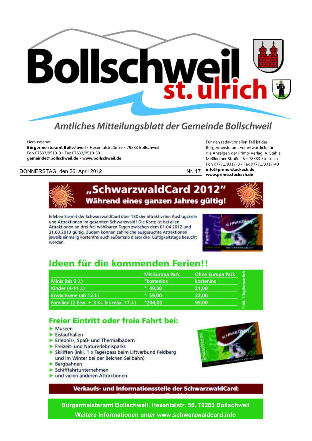 Bürgermeisteramt Bollschweil, Hexentalstr. 56, 79283 Bollschweil