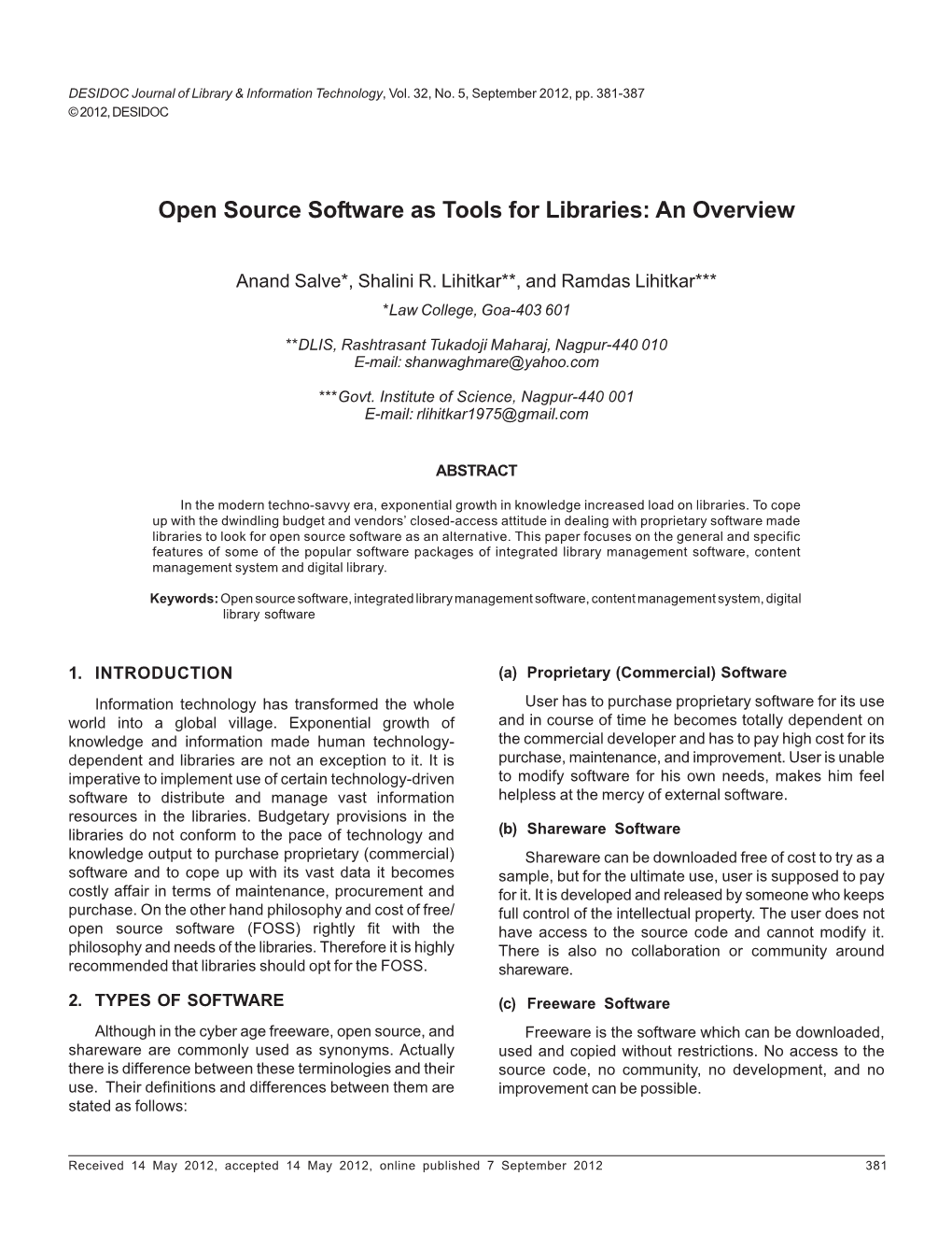 Open Source Software As Tools for Libraries: an Overview