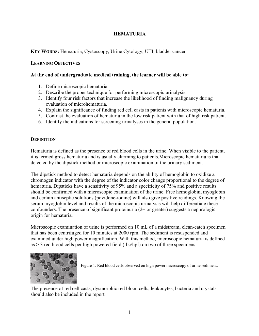 Hematuria, Cystoscopy, Urine Cytology, UTI, Bladder Cancer at The