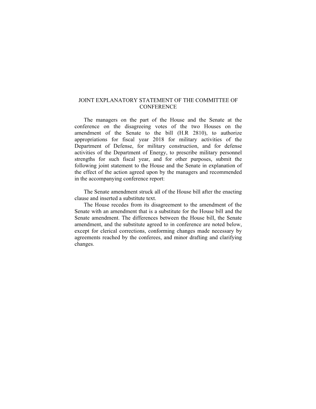 Joint Explanatory Statement of the Committee of Conference