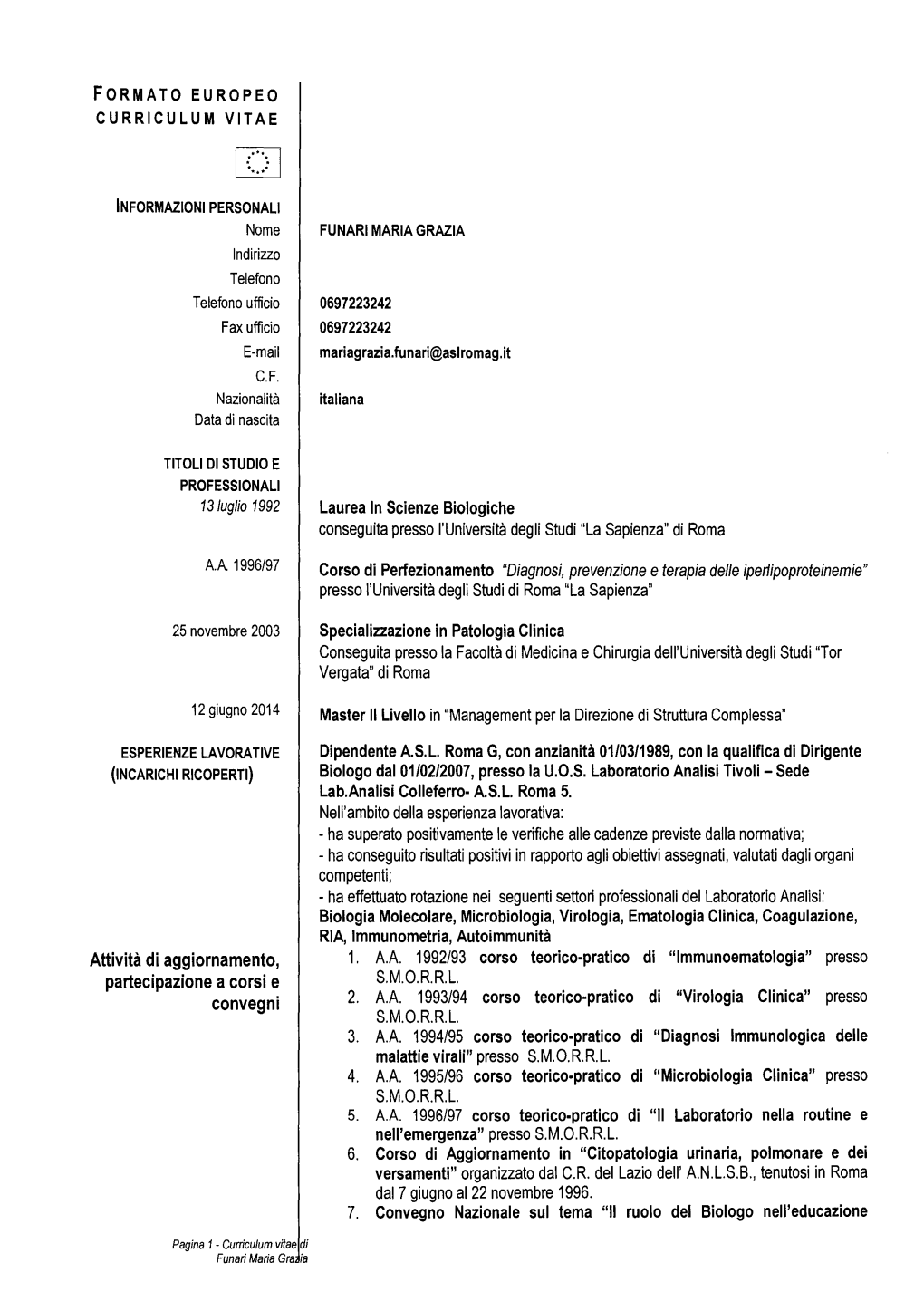 Formato Europeo Curriculum Vitae Informazioni